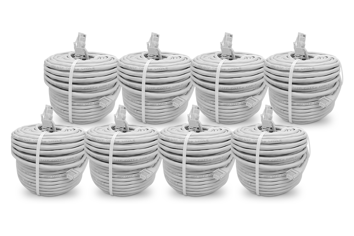 Cat5e Network Ethernet Cable for IP Security Cameras (UL-Rated, 8-pack)