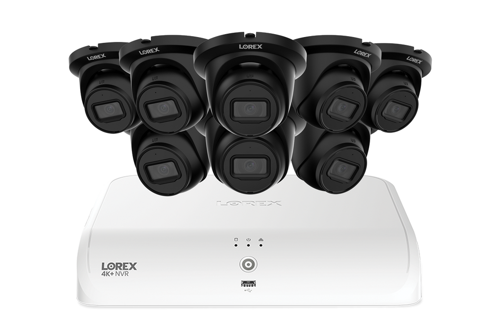 Lorex Fusion NVR with Eight A4 4MP (2K) IP Turret Cameras - 4K 16-Channel (8 Wired + 8 Wi-Fi Fusion) 2TB Wired System