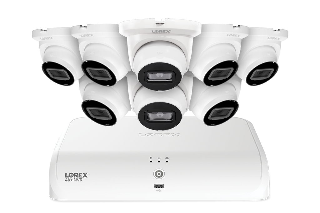 Lorex Fusion NVR with Eight A4 4MP (2K) IP Turret Cameras - 4K 16-Channel (8 Wired + 8 Wi-Fi Fusion) 2TB Wired System