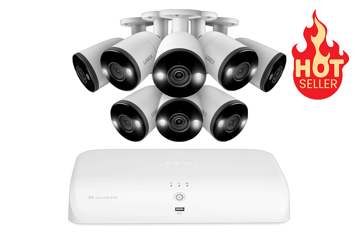 Lorex 4K 16 Camera Capable (8 Wired + 8 Fusion Wi-Fi ) 2TB Wired NVR System with Eight IP Smart Deterrence Bullet Cameras - Open Box