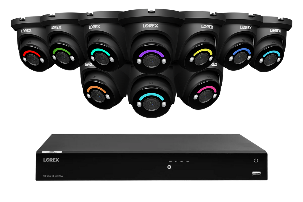 Lorex Fusion Series 4K 16 Camera Capable (Wired or Fusion Wi-Fi) 4TB Wired NVR System with H12 Wired 4K IP Turret Cameras