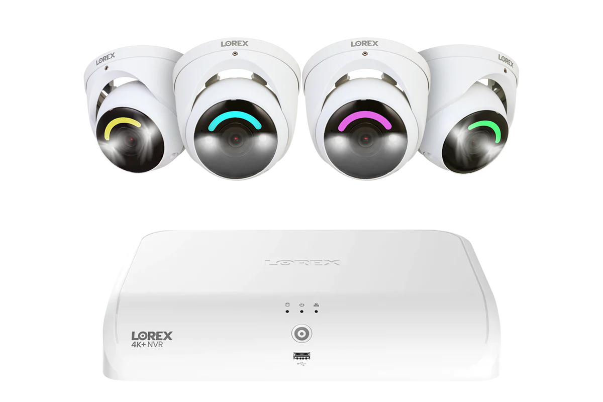 Lorex 4K Fusion 2TB Wired NVR System with Four 4K IP Turret Smart Security Lighting Cameras