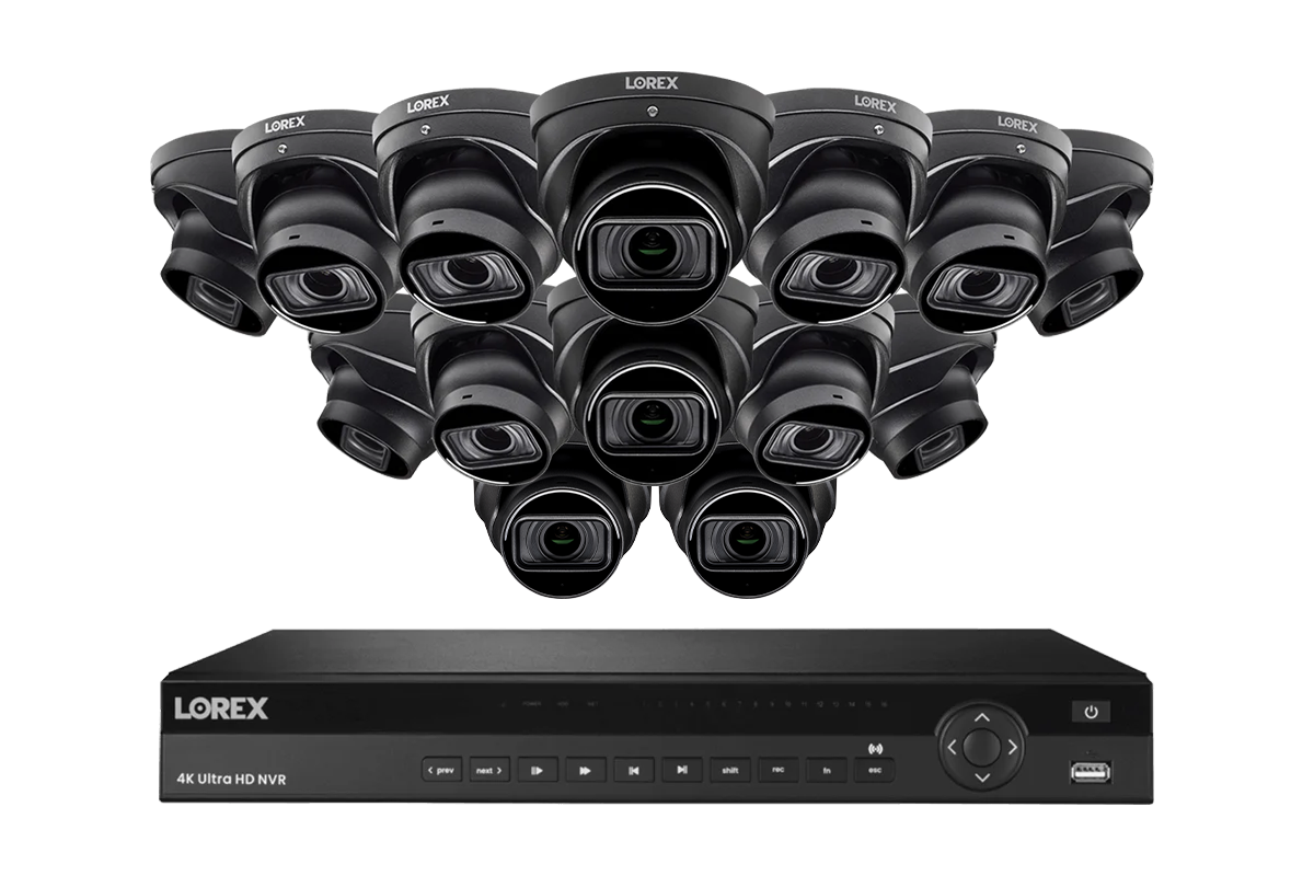 Lorex 4K (16 Camera Capable) 4TB Wired NVR System with Nocturnal 3 Smart IP Turret Cameras with Listen-in Audio and Motorized Varifocal Lenses