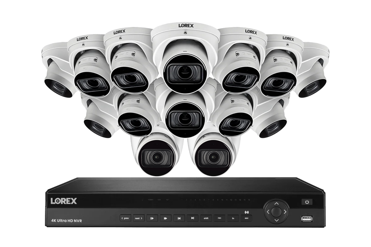Lorex 4K (16 Camera Capable) 4TB Wired NVR System with Nocturnal 3 Smart IP Turret Cameras with Listen-in Audio and Motorized Varifocal Lenses