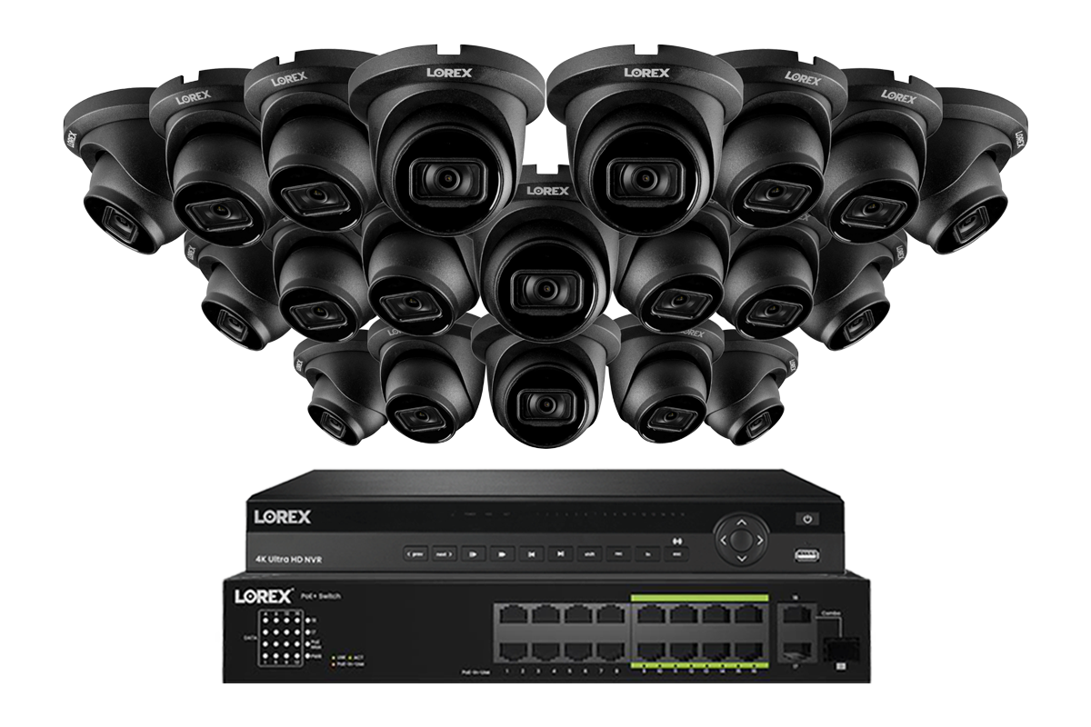 Lorex 4K (32 Camera Capable) 6TB Wired NVR System with 16 Nocturnal 3 Smart IP Turret Cameras Featuring Listen-In Audio and 30FPS Recording