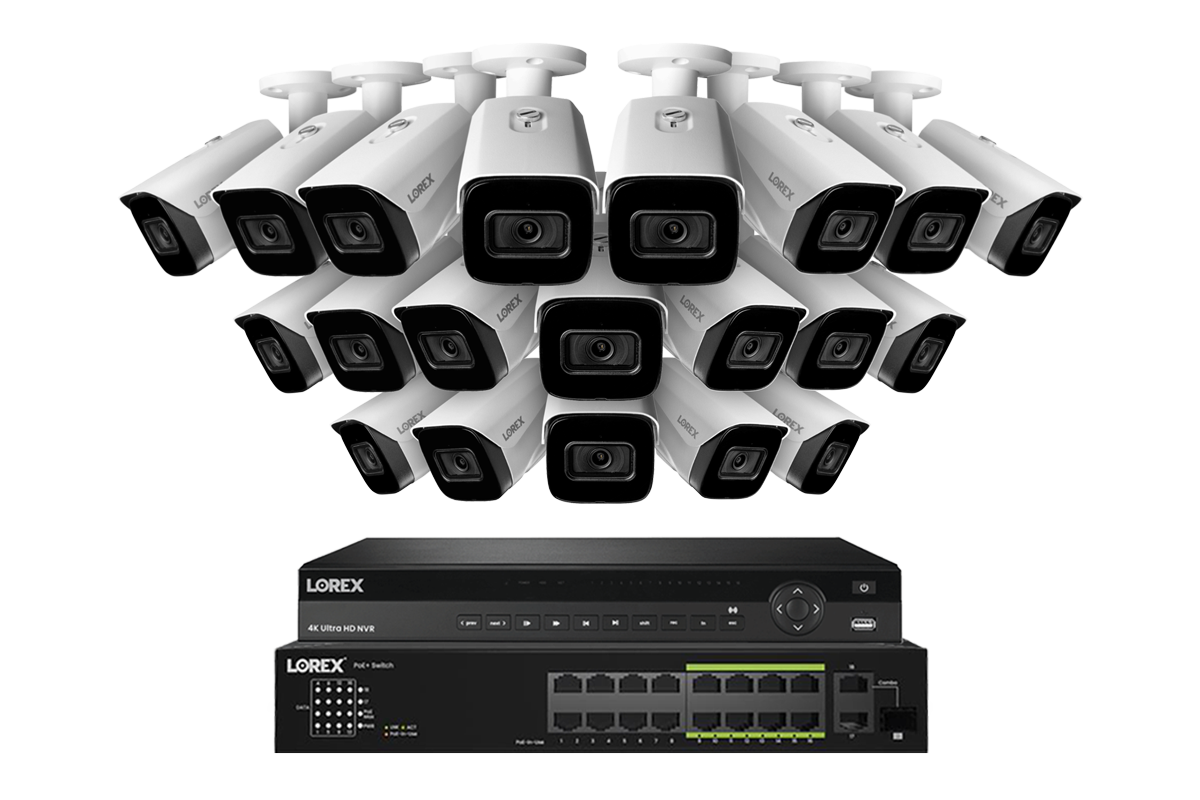 Lorex 4K (32 Camera Capable) 6TB Wired NVR System with 16 Nocturnal 3 Smart IP Bullet Cameras Featuring Listen-In Audio and 30FPS Recording
