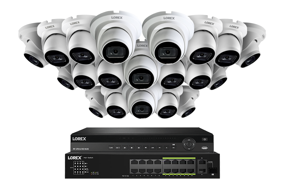 Lorex 4K (32 Camera Capable) 6TB Wired NVR System with 16 Nocturnal 3 Smart IP Turret Cameras Featuring Listen-In Audio and 30FPS Recording