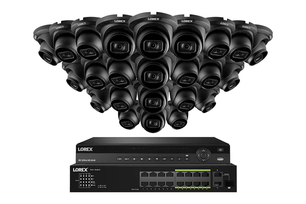 Lorex 4K (32 Camera Capable) 6TB Wired NVR System with 16 Nocturnal 3 Smart IP Turret Cameras Featuring Listen-In Audio and 30FPS Recording