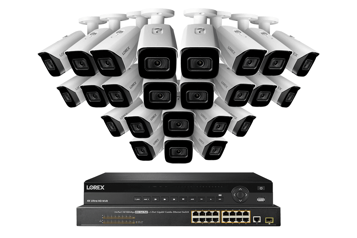 Lorex 4K (32 Camera Capable) 6TB Wired NVR System with 16 Nocturnal 3 Smart IP Bullet Cameras Featuring Listen-In Audio and 30FPS Recording