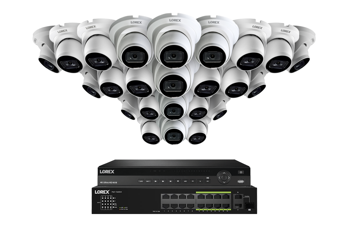 Lorex 4K (32 Camera Capable) 6TB Wired NVR System with 16 Nocturnal 3 Smart IP Turret Cameras Featuring Listen-In Audio and 30FPS Recording