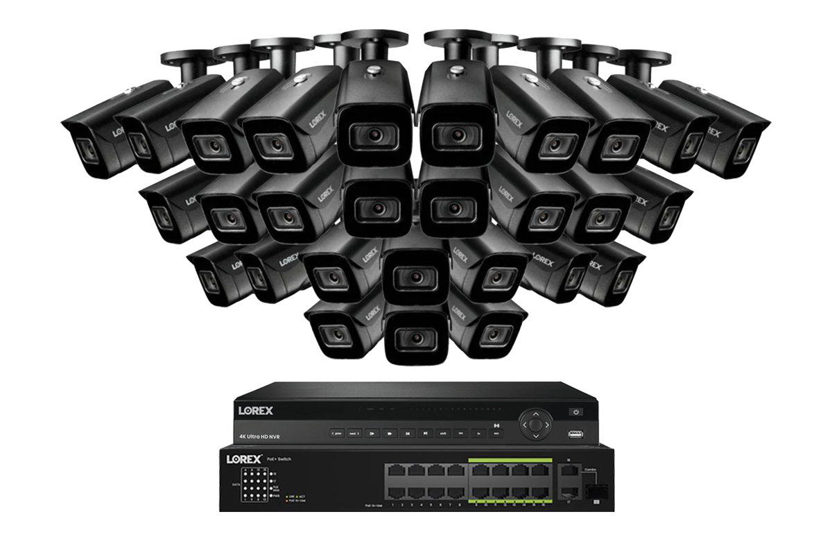 Lorex 4K (32 Camera Capable) 6TB Wired NVR System with 16 Nocturnal 3 Smart IP Bullet Cameras Featuring Listen-In Audio and 30FPS Recording