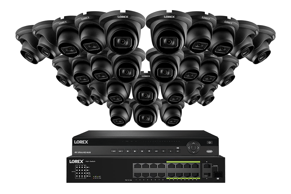 Lorex 4K (32 Camera Capable) 6TB Wired NVR System with 16 Nocturnal 3 Smart IP Turret Cameras Featuring Listen-In Audio and 30FPS Recording