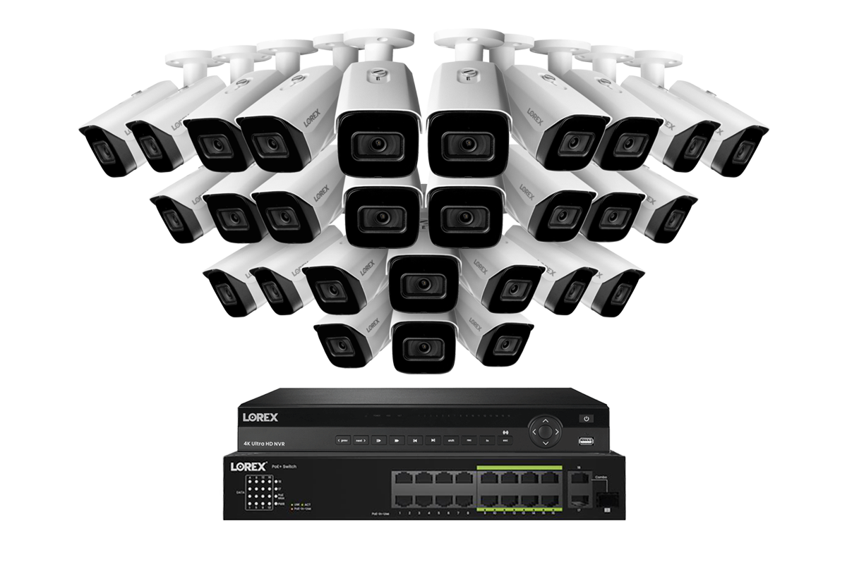 Lorex 4K (32 Camera Capable) 6TB Wired NVR System with 16 Nocturnal 3 Smart IP Bullet Cameras Featuring Listen-In Audio and 30FPS Recording