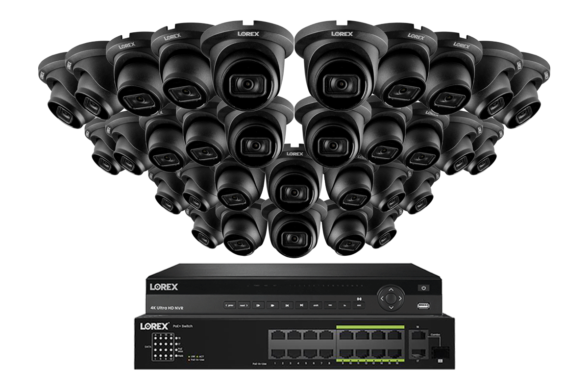 Lorex 4K (32 Camera Capable) 6TB Wired NVR System with 16 Nocturnal 3 Smart IP Turret Cameras Featuring Listen-In Audio and 30FPS Recording