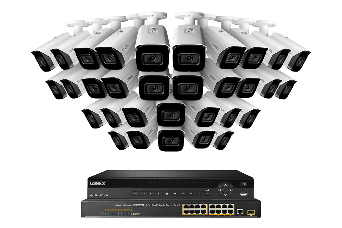 Lorex 4K (32 Camera Capable) 6TB Wired NVR System with 16 Nocturnal 3 Smart IP Bullet Cameras Featuring Listen-In Audio and 30FPS Recording
