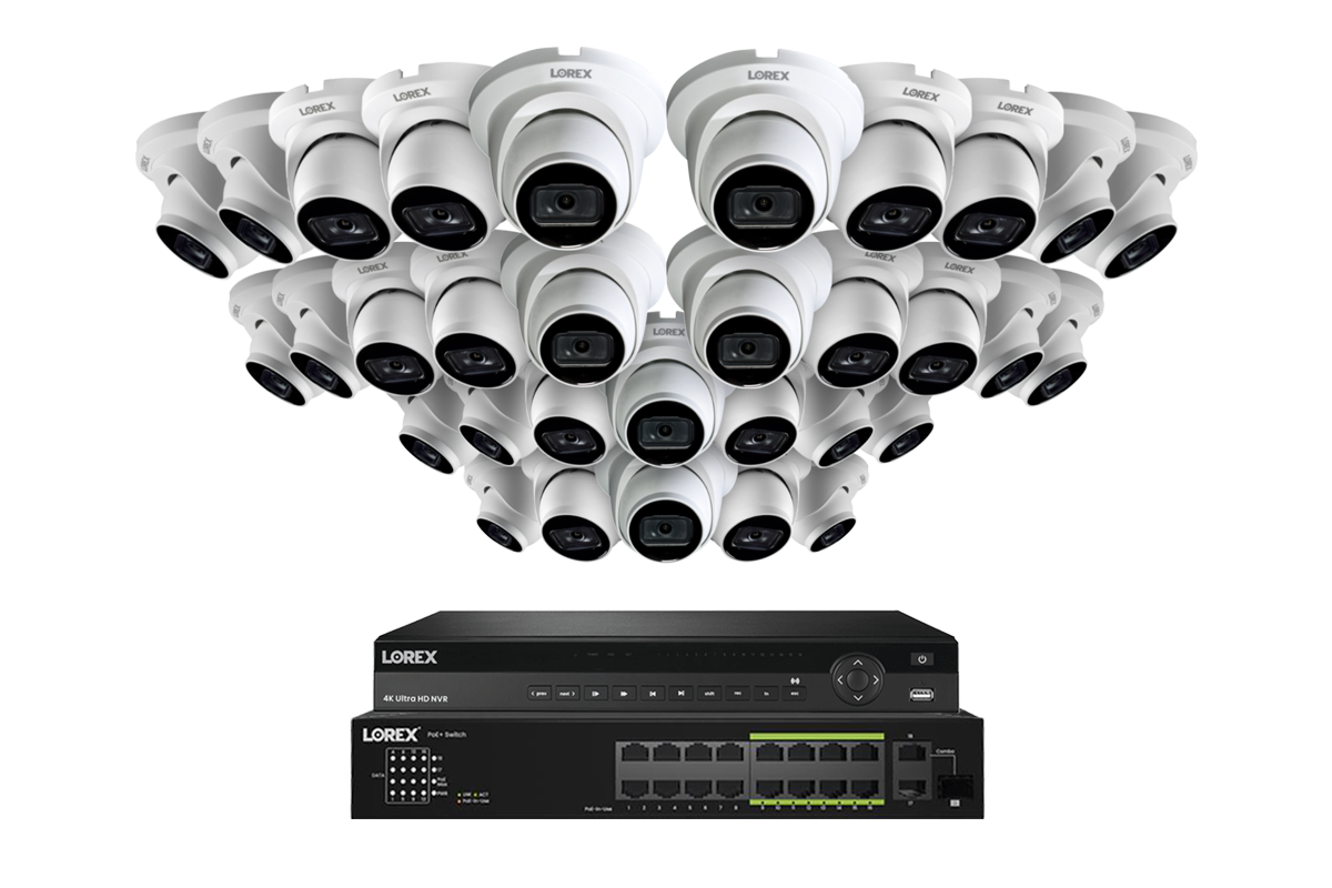 Lorex 4K (32 Camera Capable) 6TB Wired NVR System with 16 Nocturnal 3 Smart IP Turret Cameras Featuring Listen-In Audio and 30FPS Recording