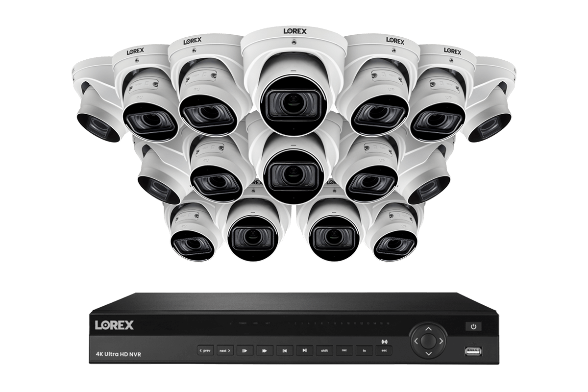 Lorex 4K (16 Camera Capable) 4TB Wired NVR System with Nocturnal 3 Smart IP Turret Cameras with Listen-in Audio and Motorized Varifocal Lenses