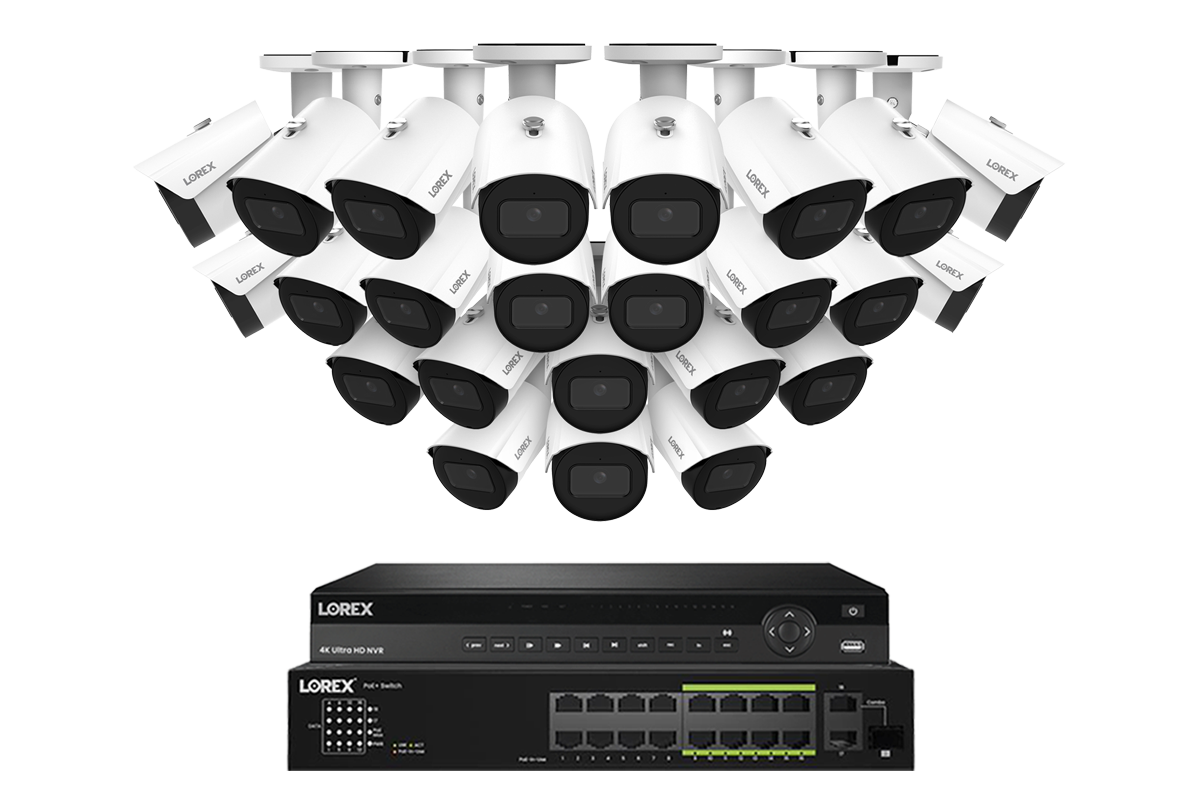 Lorex Pro Series 4K 32 Camera Capable 8TB Wired NVR System with 4MP (2K) A4 IP Bullet Cameras - White 24