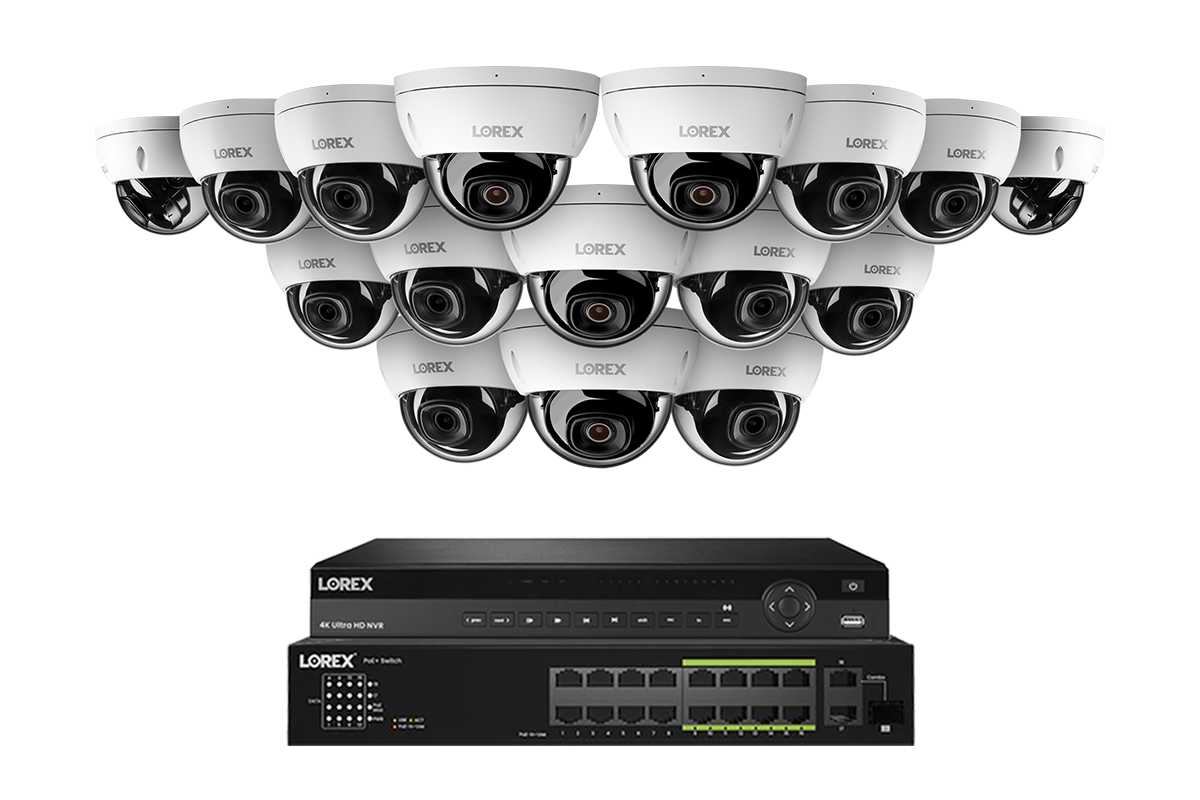 Lorex Pro  Series 4K 32 Camera Capable 8TB Wired NVR System with 8MP (4K) A10 IP Dome Cameras - White 16