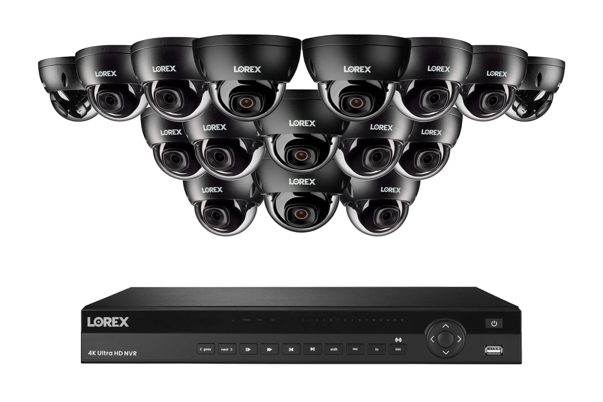 Lorex Fusion 4K 16-Channel (Wired or Wi-Fi) 4TB NVR System with IP Dome Cameras featuring Listen-In Audio and IK10 Vandal Proof Rating
