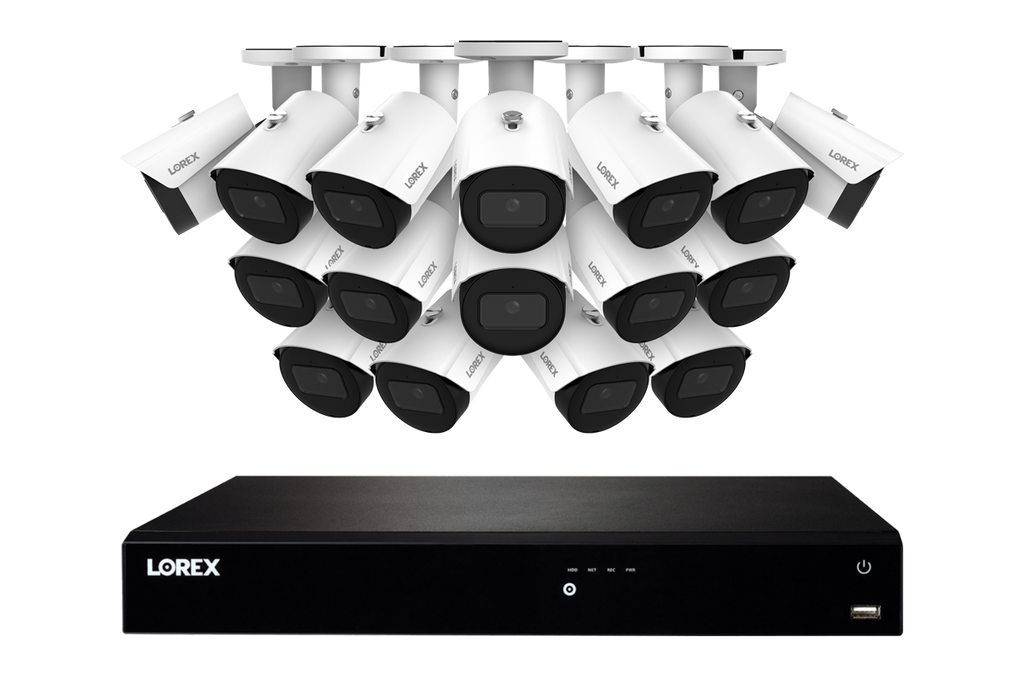Système NVR filaire 4 To de la gamme Lorex Fusion 4K compatible avec 16 caméras (filaires ou Wi-Fi Fusion) avec caméras IP bullet A14