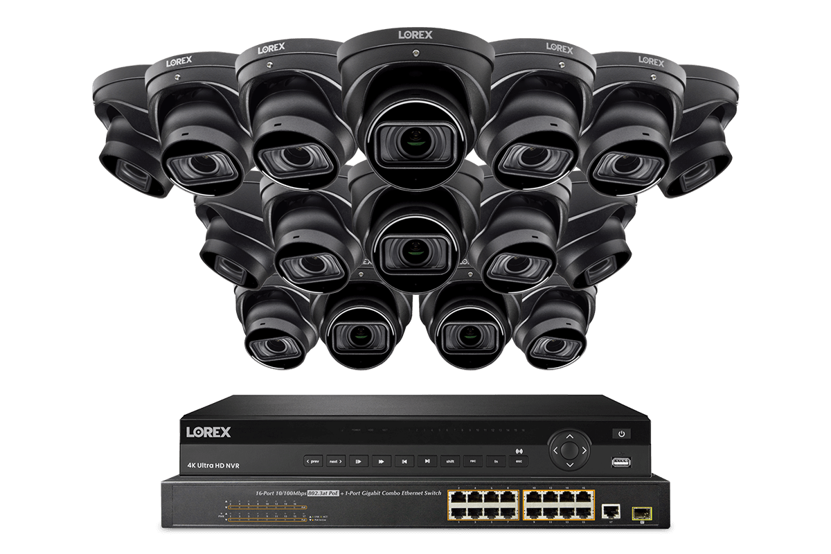 Lorex 4K (32 Camera Capable) 8TB Wired NVR System with Nocturnal 4 Smart IP Dome Cameras Featuring Motorized Varifocal Lens, Listen-In Audio and 30FPS Recording