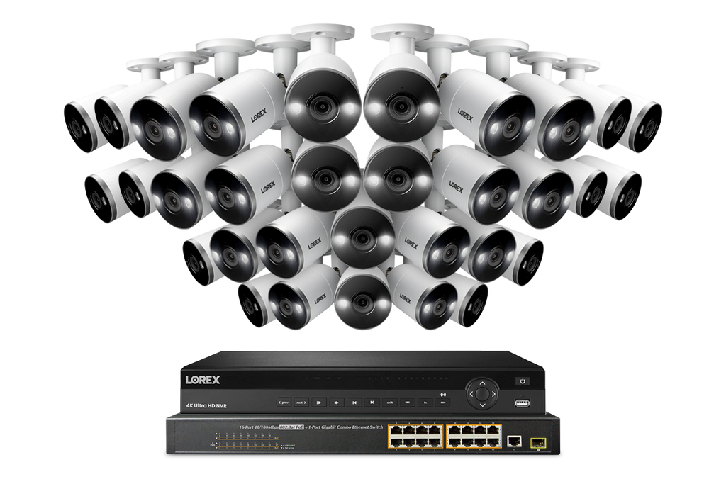 Lorex 4K (32 Camera Capable) 8TB Wired NVR System with Active Deterrence Bullet Security Cameras