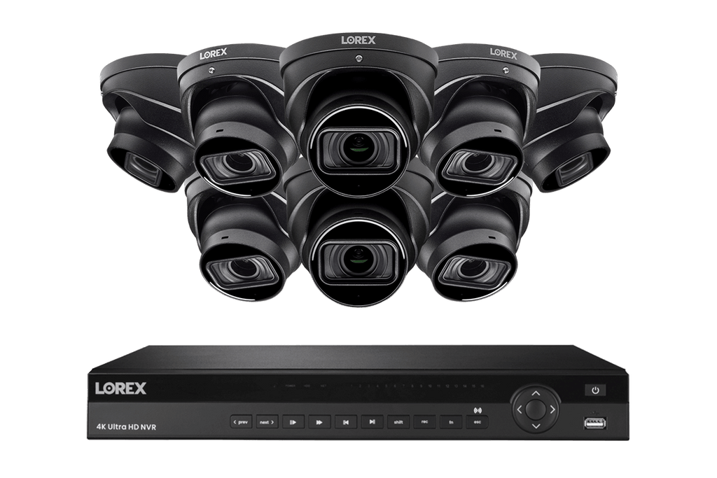 Lorex 4K (16 Camera Capable) 6TB Wired NVR System with Nocturnal 3 Smart IP Turret Cameras with Listen-in Audio and Motorized Varifocal Lenses