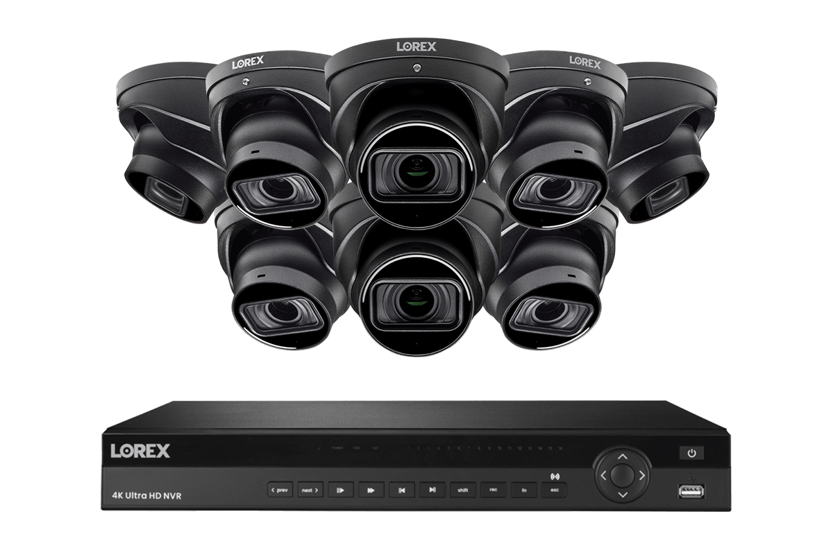 Lorex 4K (16 Camera Capable) 6TB Wired NVR System with Nocturnal 3 Smart IP Turret Cameras with Listen-in Audio and Motorized Varifocal Lenses