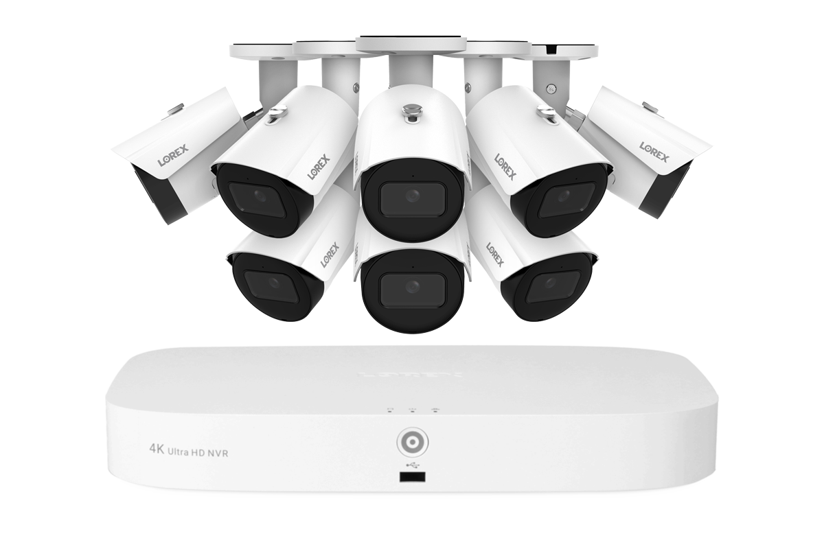 Lorex Fusion Series 4K 16 Camera Capable (8 Wired + 8 Fusion Wi-Fi) 2TB Wired NVR System with 4MP (2K) A4 IP Bullet Cameras - White 8