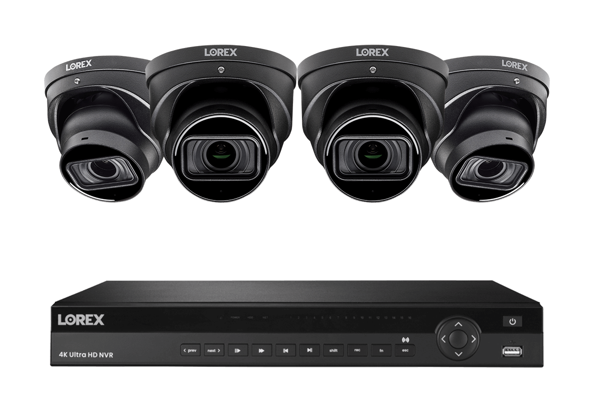 Lorex 4K (16 Camera Capable) 6TB Wired NVR System with Nocturnal 3 Smart IP Turret Cameras with Listen-in Audio and Motorized Varifocal Lenses