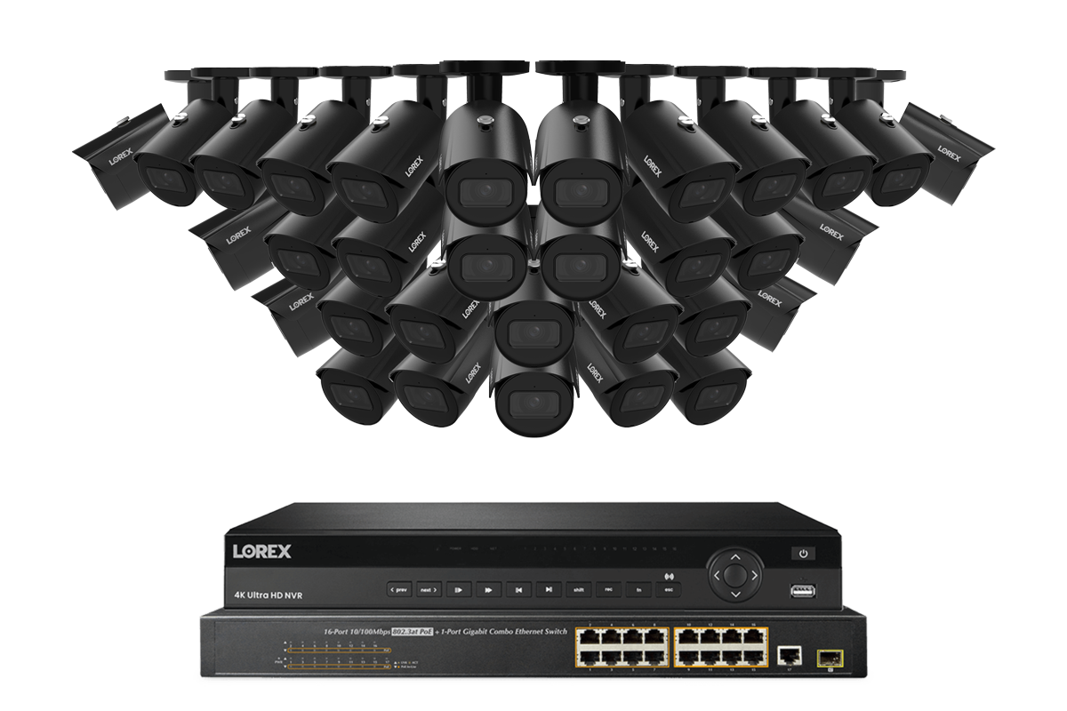 Lorex Pro Series 4K 32 Camera Capable 8TB Wired NVR System with 4MP (2K) A4 IP Bullet Cameras - Black 32