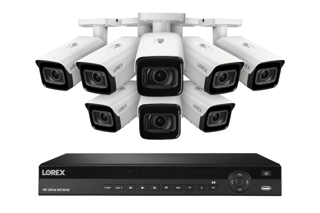 Lorex 4K (16 Camera Capable) 6TB Wired NVR System with Nocturnal 3 Smart IP Turret Cameras with Listen-in Audio and Motorized Varifocal Lenses