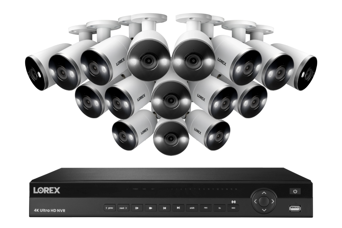 Lorex 4K (16 Camera Capable) 4TB Wired NVR System with 16 Wired Cameras with Smart Deterrence and Smart Motion Detection