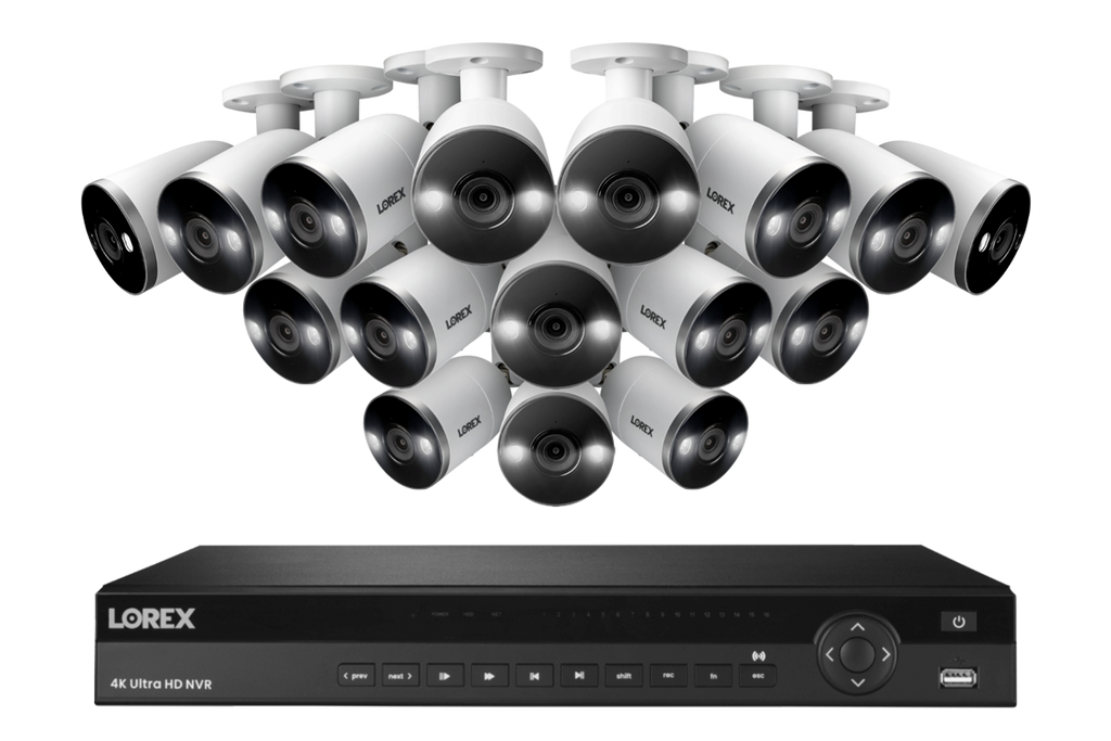 Lorex 4K (16 Camera Capable) 4TB Wired NVR System with 16 Wired Cameras with Smart Deterrence and Smart Motion Detection
