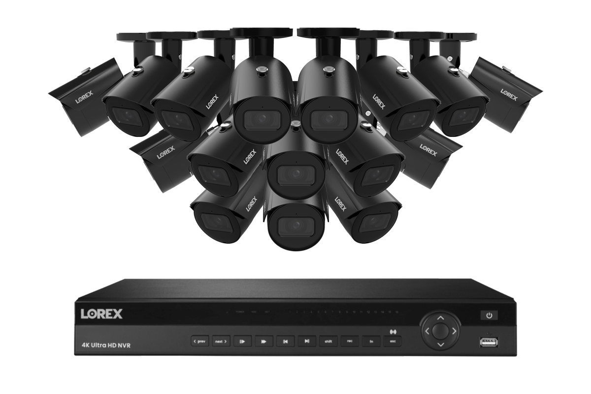 Lorex Fusion Series 4K 16 Camera Capable (Wired or Fusion Wi-Fi) 4TB Wired NVR System with 4MP (2K) A4 IP Bullet Cameras - Black 16