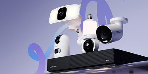 Lorex Connect product lineup including smart security cameras, lightbulb cameras, and NVR recorder.