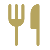 Gold fork and knife icon on a transparent background